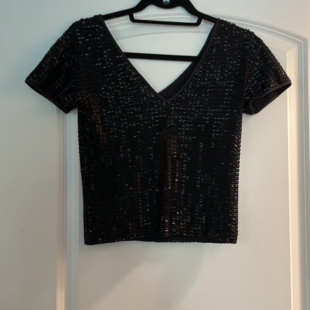 Cache Black Sequined Small Blouse Nwot Short Slee… - image 3